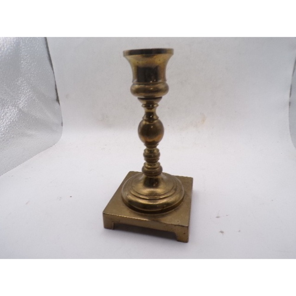 Vintage Solid Brass Candlestick Holder Square Footed Base Turned Stem Stamped W